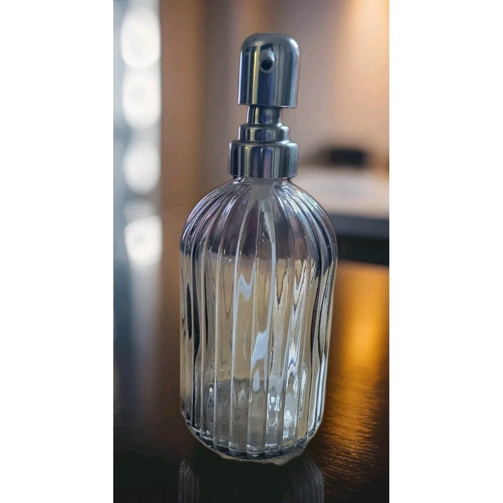 Glass Clear black Soap‎ Dispenser with silver tone plastic spout modern